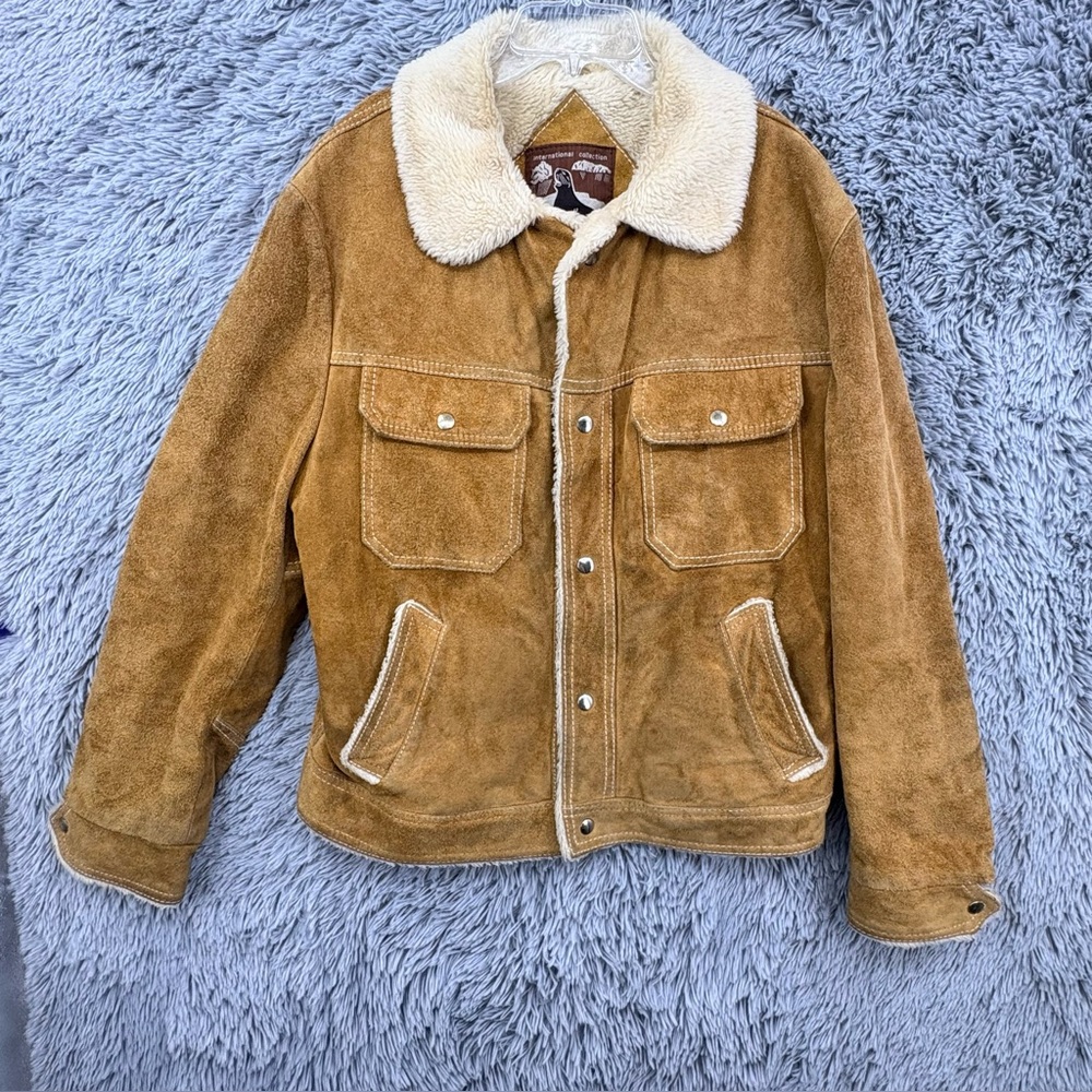 Vintage International Collection Jacket Mens 44 Brown Suede Rancher Trucker 80s
